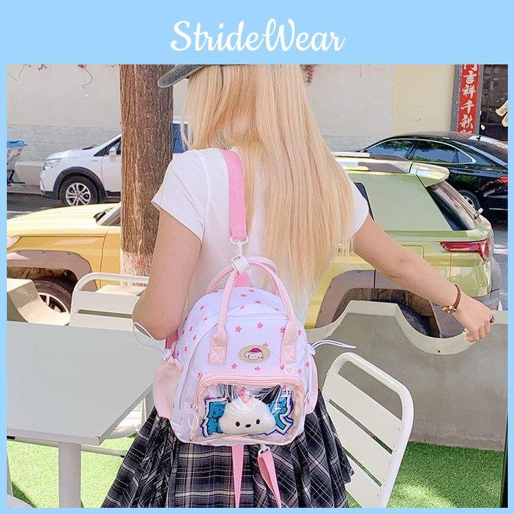 Grid Star Transparent Puppy Cartoon Girl Backpack For Student And Casual Wear