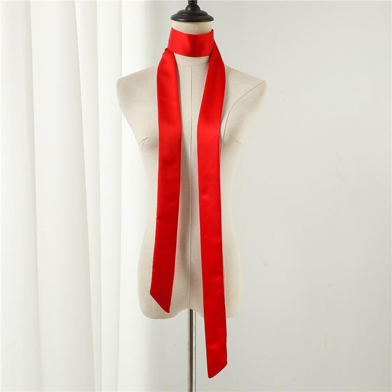 Fashion Women Narrow Solid Color Long Silk Scarf Satin Neck Tie Handle Bag Ribbons Luxury Headbands Skinny Scarves Neckerchief