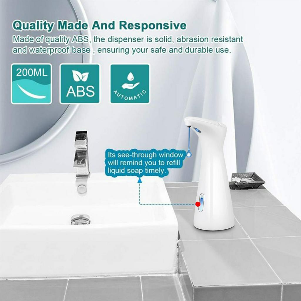 200ML Automatic Sensor Liquid Soap Dispensers Infrared Smart Sensor Touchless Sanitizer Dispenser for Kitchen Bathroom White White