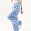 Women Elastic High Waist Pant Casual Fit Wide Leg Long Pants Trousers With Pockets