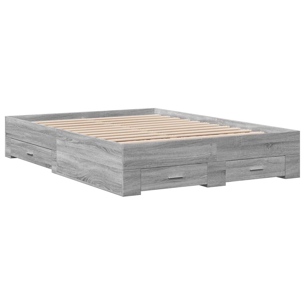 Vidaxl Bed Frame with Drawers, Sonoma Grey Oak, 120X190 Cm