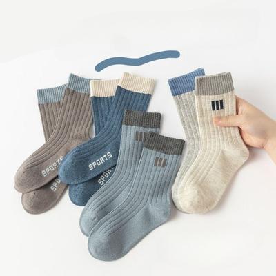 5Pairs/lot Solid Kids Socks Casual Baby Girls Boys Soft Breathable Cotton Stripe Autumn Toddler Knitted Children Socks for 1-8Y