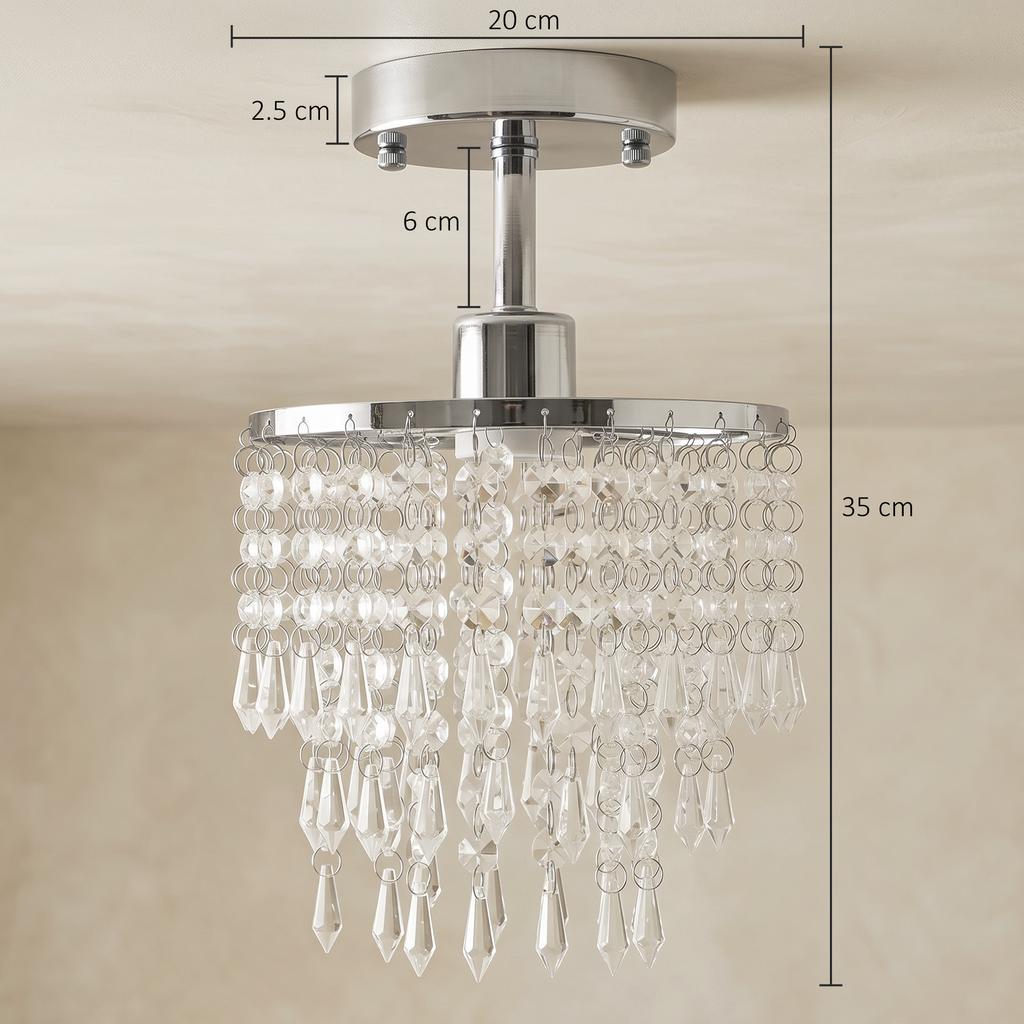 Crystal Ceiling Light with 57 Crystal Strands, Ceiling Light with Mounting Plate for Hallway, Silver Tone