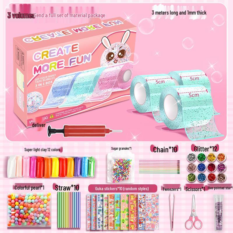 Nano Gel Squishy Toy Craft Kit - Double-Sided Tape & High Viscosity Bubble Blowing Set