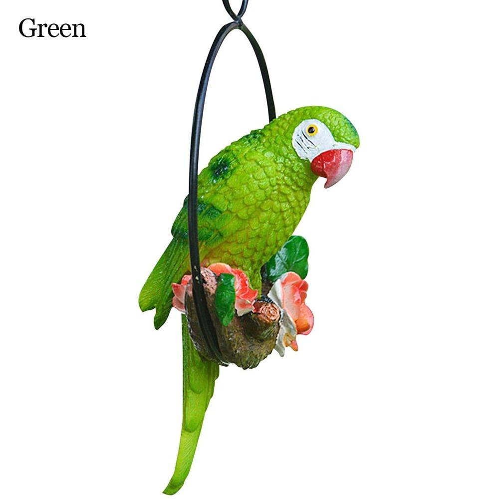 

Artificial Parrot Statue Iron Ring Hanging Sculpture Lawn Ornament For Home Office Room Ornaments зелений