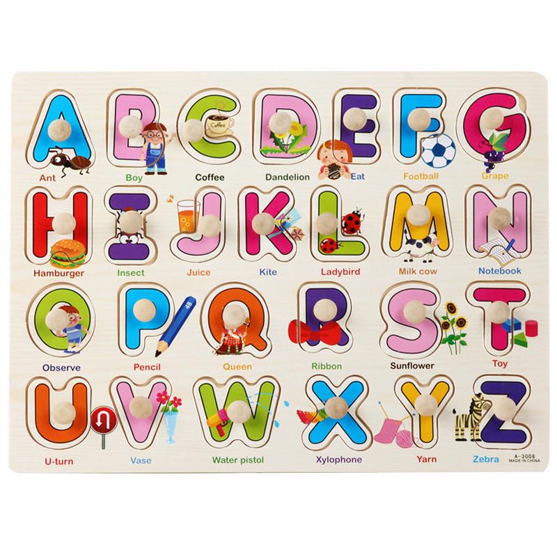 Wooden Childrens Number And Letter Puzzle Blocks Educational Toy For Early Learning