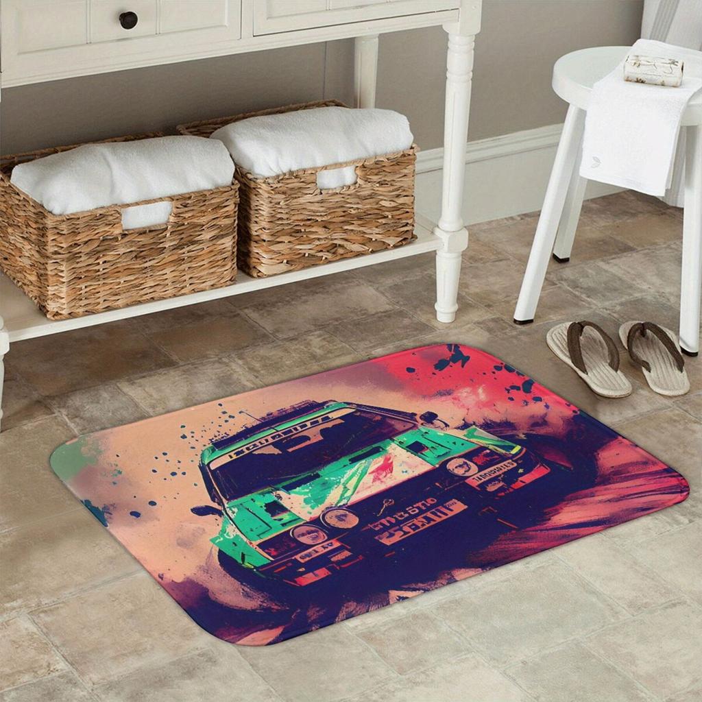 Retro Car Graphic Doormat Mat Entrance Floor Mat Electric Vehicle Pop Art Design for Home Entryway 40x60cm