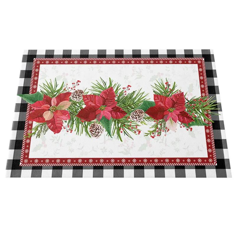 NOVÝ Lněný Vánoční Květ Poinsettie Tištěný podložka pod talíř Látkový podložka pod šálek na kávu a čaj jídelní prostírání do kuchyně