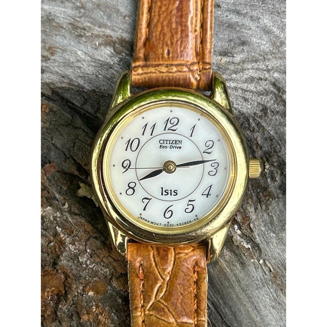Used Working product CITIZEN Eco-Drive Isis GN-0-S Gold Brown