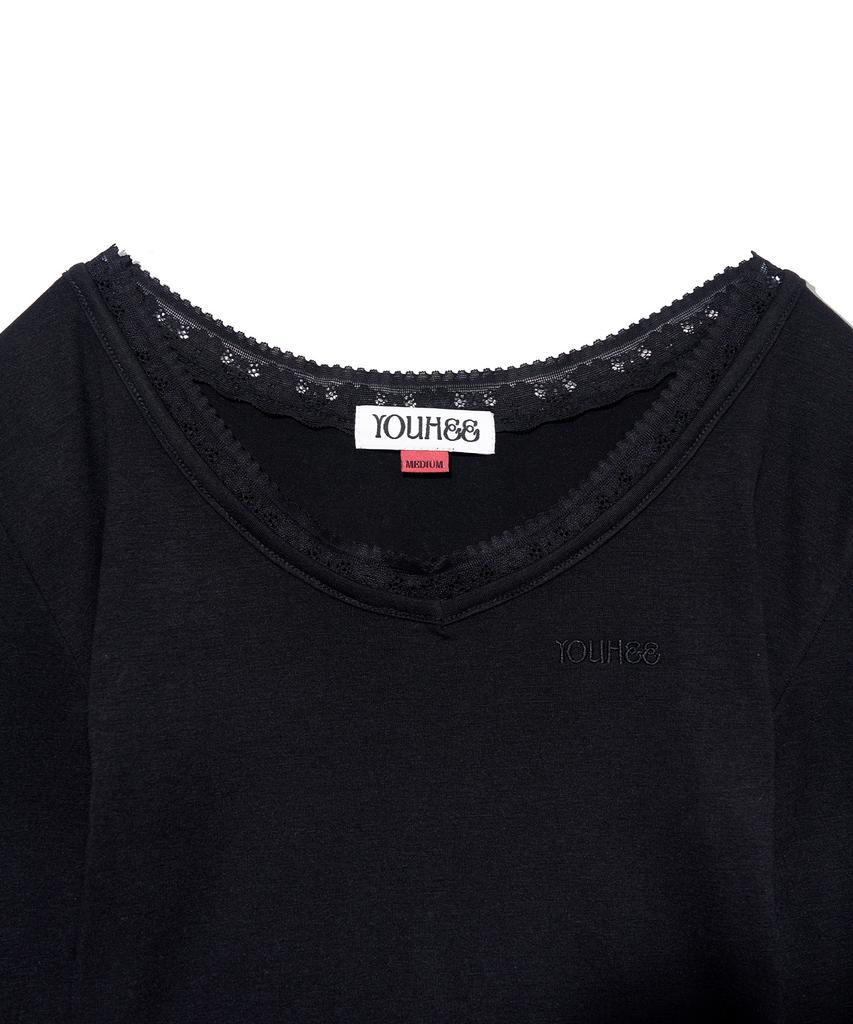 YOUHEE [Worn By Celeb] Lace V-Neck Long Sleeve_Black
