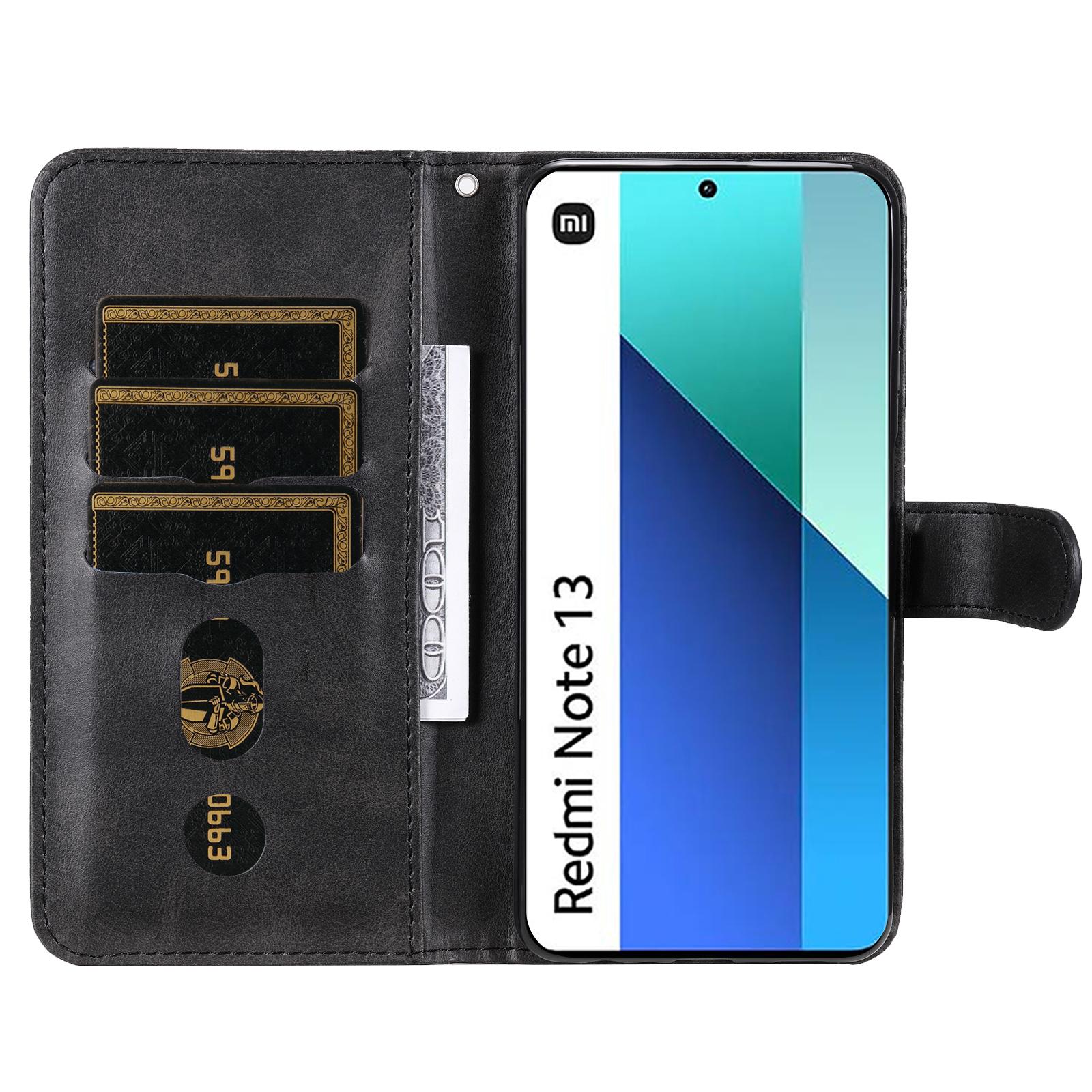 

For Xiaomi Redmi Note 13 4G Wallet Case Zipper Pocket PU Leather Phone Cover Black