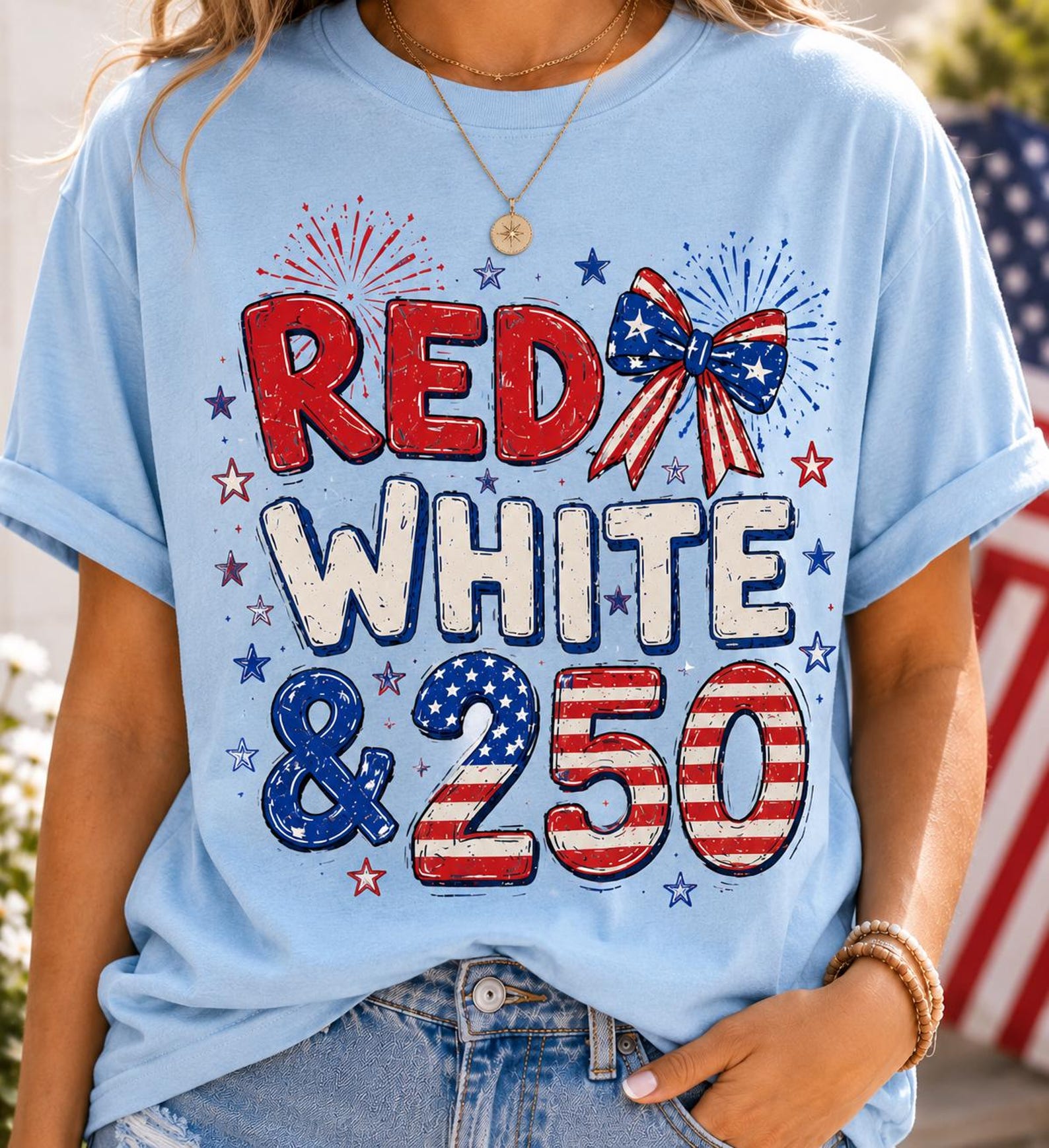 Red White & 250 Patriotic Shirt – Retro USA 4th of July Graphic Tee 2XL
