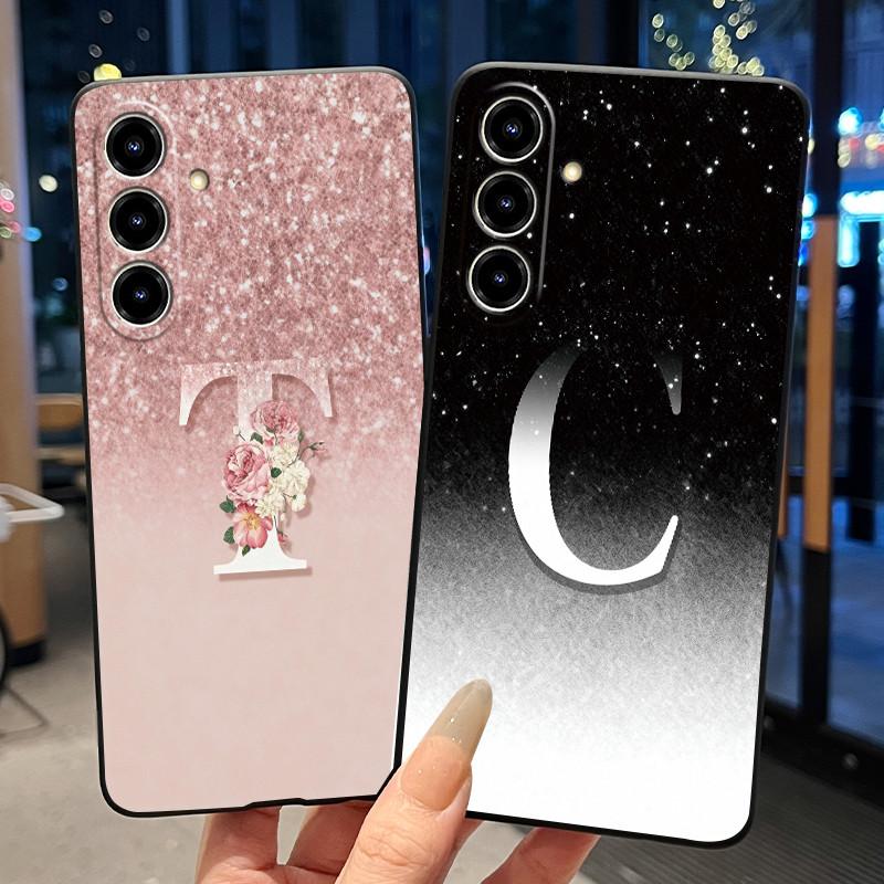 Case For ZTE Blade V80 Max/Nubia V80 Max Jelly Black Anti-scratch Soft Casing Beautiful Initial Letter With Flower Pattern Shell