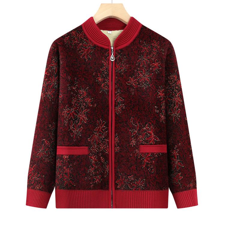 

Пожилая бабушка среднего возраста носит плюшевый толстый кардиган, вязаный свитер, мама, новый теплый топ с цветами, свитер для пожилых мужчин, новый 4XL