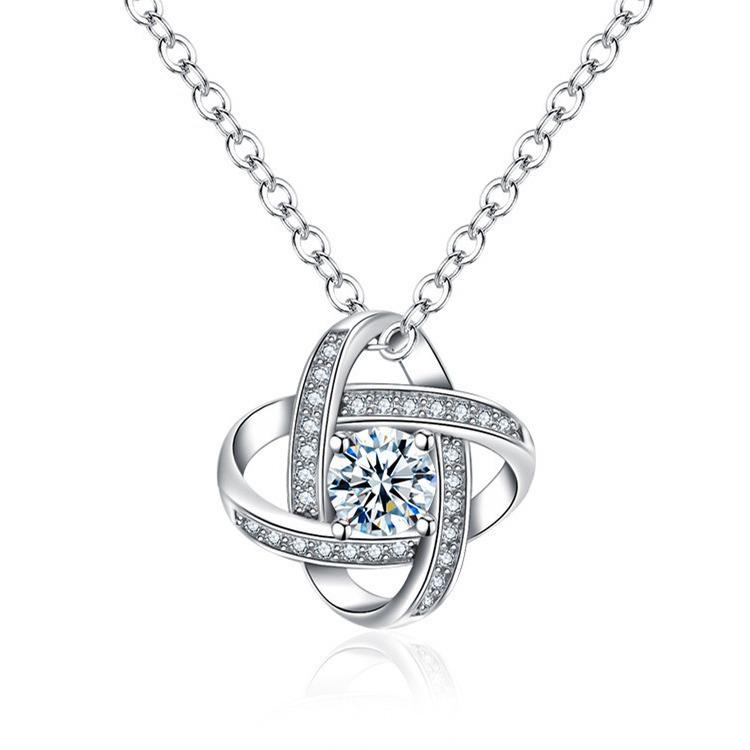 Four-Leaf Clover Diamond Pendant Necklace with Zirconia and O-Chain, White Gold Plated Clavicle Chain Single Chain (White Gold, No Pendant)