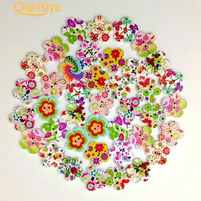 100 Pcs Wooden Flower 2 Holes Buttons Sewing Scrapbooking DIY Accessory Apparel Sewing & Fabric
