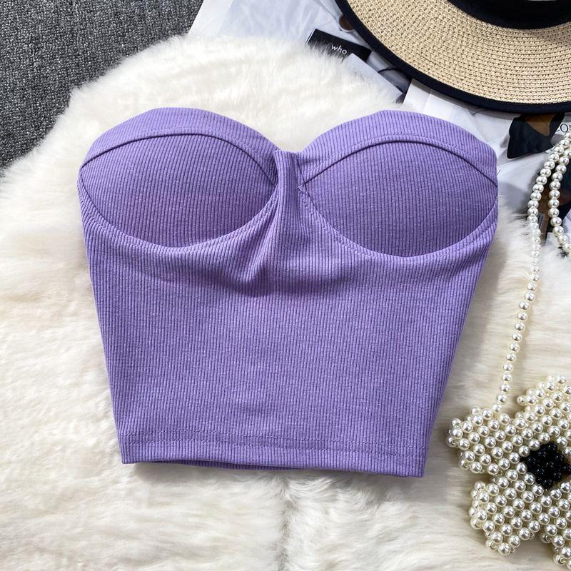 Pure Color Strapless Tube Top Vest Female Outwear Sexy Sexy Short Bare Midriff Slim Fit Thin Band Chest Pad Wipe Tops