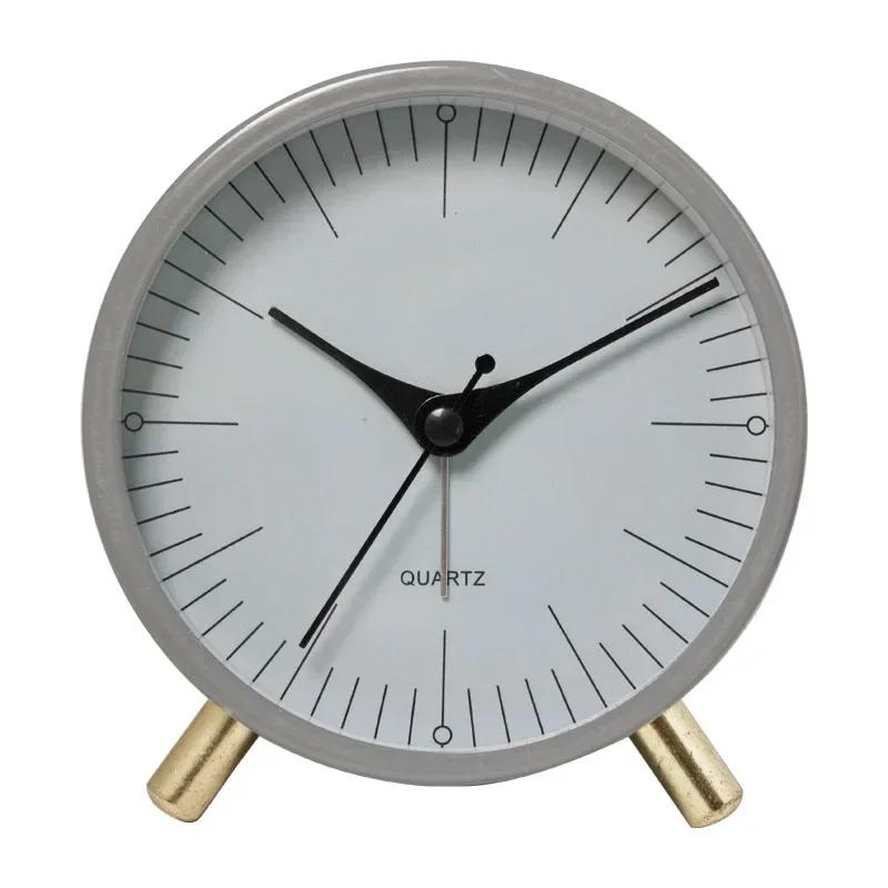 Round Creative Student Hands Desk Clock Metal Alarm Clock Bedroom Living Room Decoration Simple Silent Children's Clock