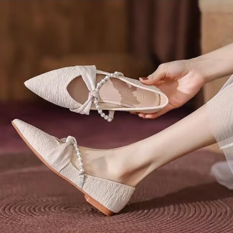 Fashion Shoes for Women Pointed Toe Apricot Pearl Wedding Bride Shoe Woman Flats Comfortable and Elegant Casual Walking Daily Routine 39