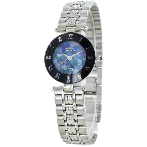 

Montres Women s Watch, Natural Opal Stone, Small Dial, Blue Stainless Steel, Silver Bracelet, MS-003L-SS