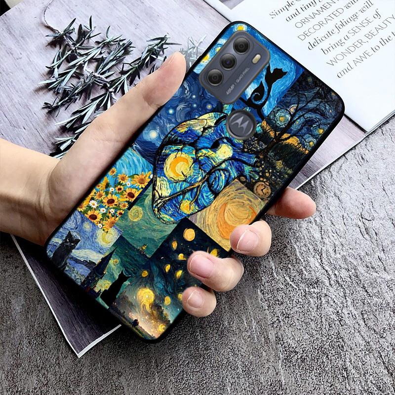 Handyhülle für Moto G86 G85 G75 G15 G05 G56 G72 G53 G54 G84 G60 G31 G32 G24 G 5G G Play Sternennacht van Gogh Katze