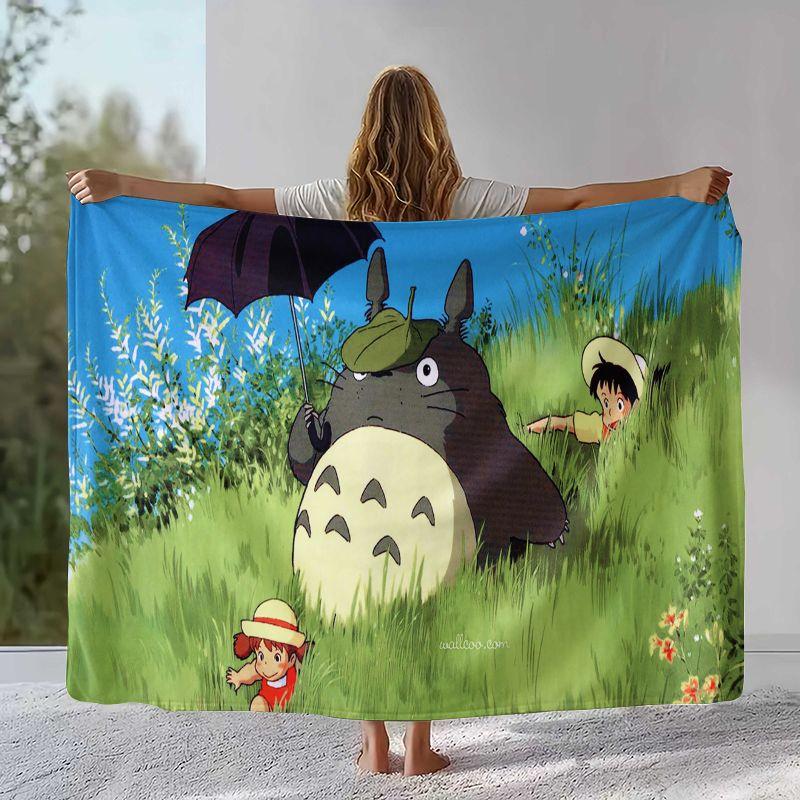Coperta Morbida Calda in Flanella Disegno Cartone Animato T-Totoro Retro Carino, Plaid in Peluche Ultra Morbido per Casa Camera da Letto Letto Divano Copertura Ufficio Campeggio Picnic
