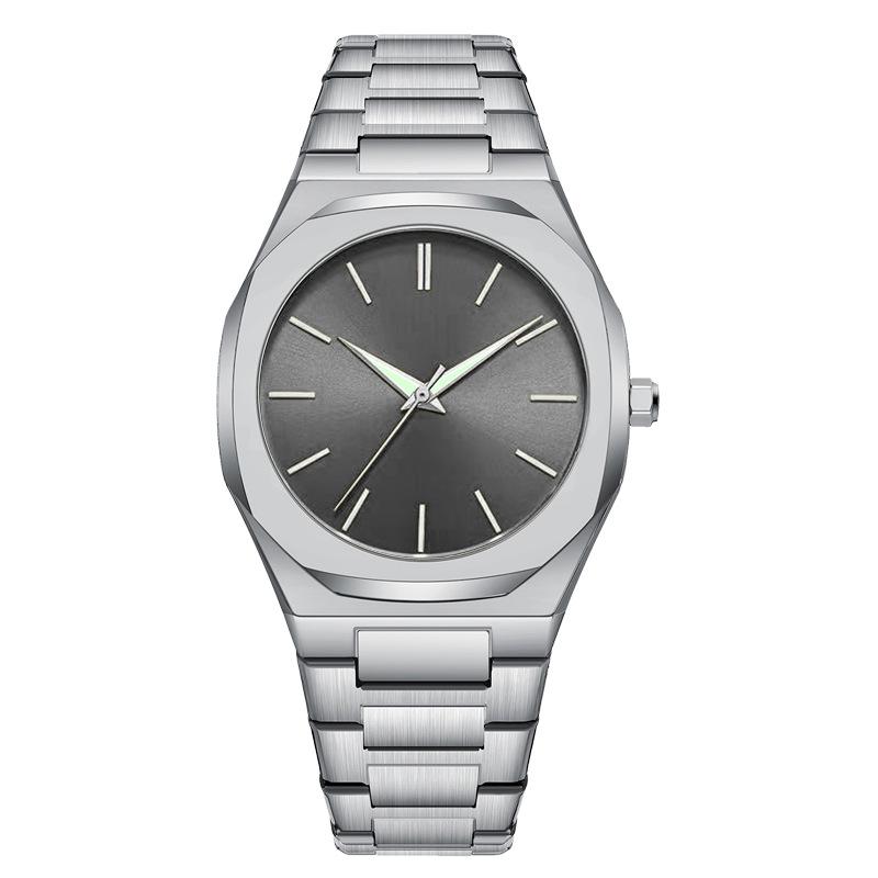 High-End Men's Quartz Watch with Large Dial and Steel Band, featuring Arabic Numerals.
