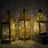 Metal Retro Moroccan Lantern Candelabra, Iron Candle Holder, Hurricane Lamp Candelabra Home Decor Accessories No Battery
