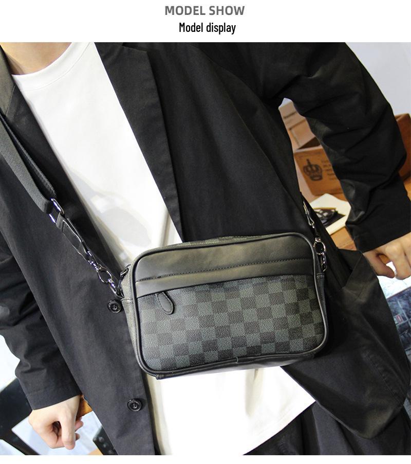 Plaid Men's Crossbody Shoulder Bag - Trendy Casual Korean Style Leather Sports Bag