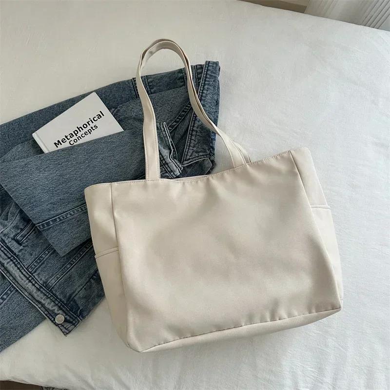 New feminine fashion canvas bag for university students travel bag large capacity versatile solid color shoulder bag