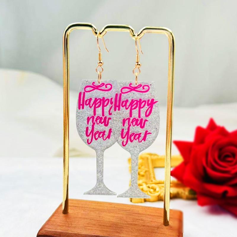 Acrylic plate wine glass earrings printed pattern personality trend classic romantic celebration wine glass earrings