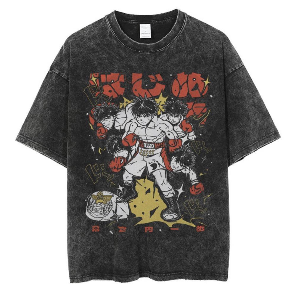 T-shirt Vintage Lavata Anime Hajime No Ippo Palestra di Pugilato Kamogawa T-shirt Harajuku Makunouchi Takamura KGB T-shirt Larga