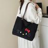 Cute Plush Hello Kitty Commuter Canvas Bag Sweet Cartoon Kitty Tote Shoulder Bag Large Capacity Tote Bag