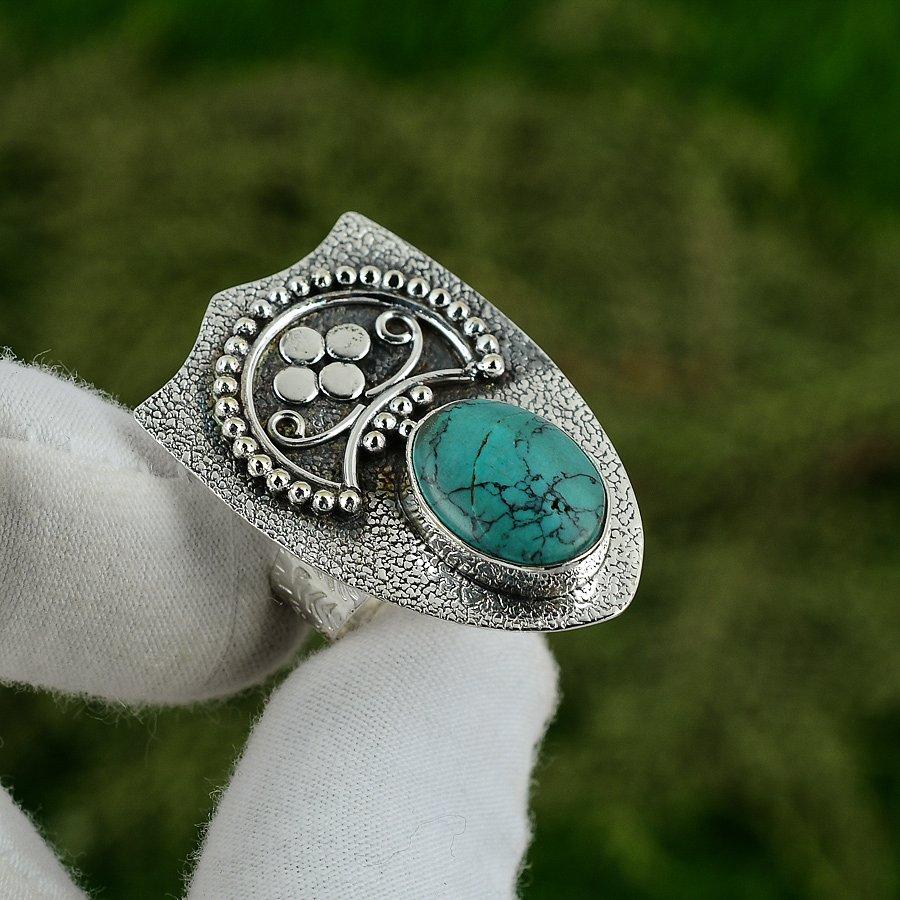 

925 Sterling Silver Oval Santa Rosa Turquoise Gemstone Bezel Wife Statement Ring Adjustable