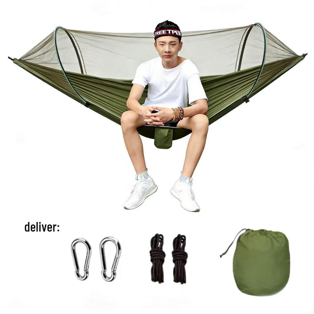 Automatic Quick-Open Mosquito-Proof Hammock with Parachute Cloth for Outdoor Camping (Single/Double)
