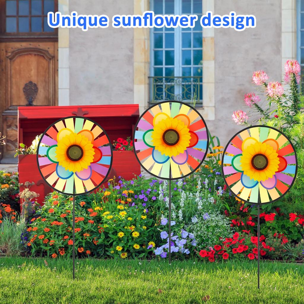 10Pcs Garden Windmill Unique Colorful Lawn Pinwheel Multifunctional Beautiful Outdoor Wind Spinner Stake Garden Yard Lawn Decor