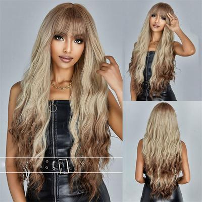 Fluffy Wig Full-Head Wig Gradient Golden Long Fashion Fashion Curly Hair Natural