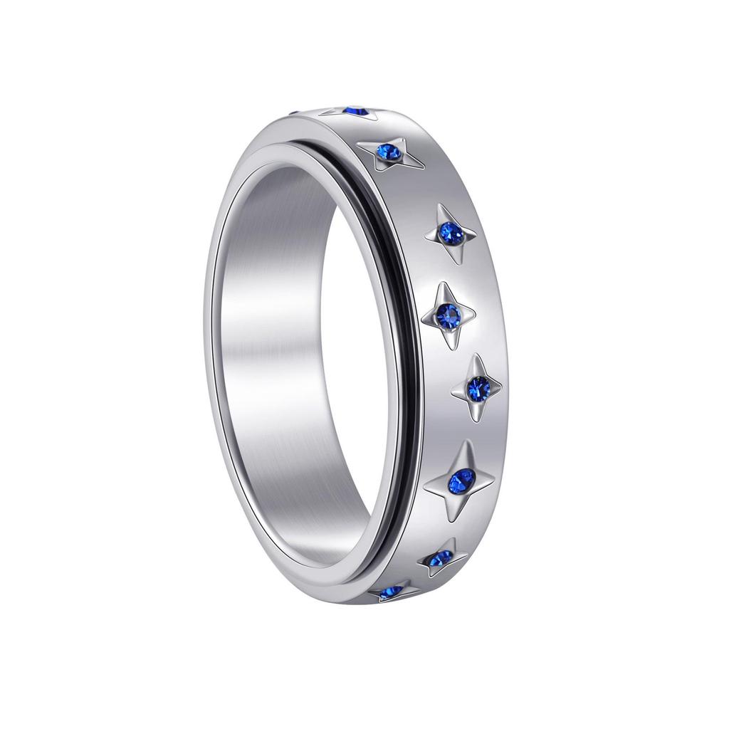 Twinkling Star Rotatable Titanium Steel Ring for Women - Stress Relief & Couple Design