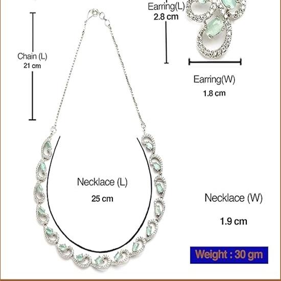 Rhodiniertes Schmuckset mit Halskette und Tropfenohrringen mit silberfarbenen weißen Zirkonia-Steinen und amerikanischen Diamanten für Damen