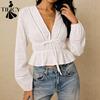 Women's Fashion Casual Spring Autumn Solid Color Print Long Sleeve V-Neck Blouses & Shirts