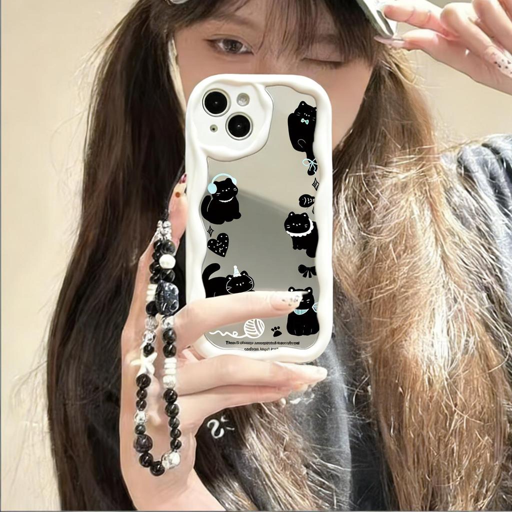 Cute Cat Mirror Chain Lanyard Case For Honor X9D X6C X7C 400 Lite 200 Pro 90 Lite X7D X9B X7A X8A X6B X6A X7B X8C Silicone Cover