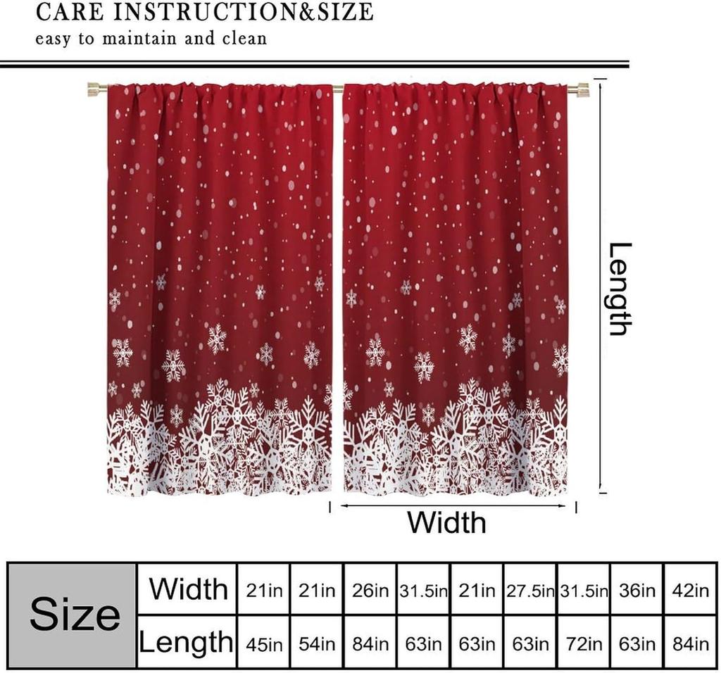 Christmas Curtains Red White Snowflakes Xmas Merry New Year Winter Holiday Party Decor Window Drapery Treatments Curtain Made Of Polyester