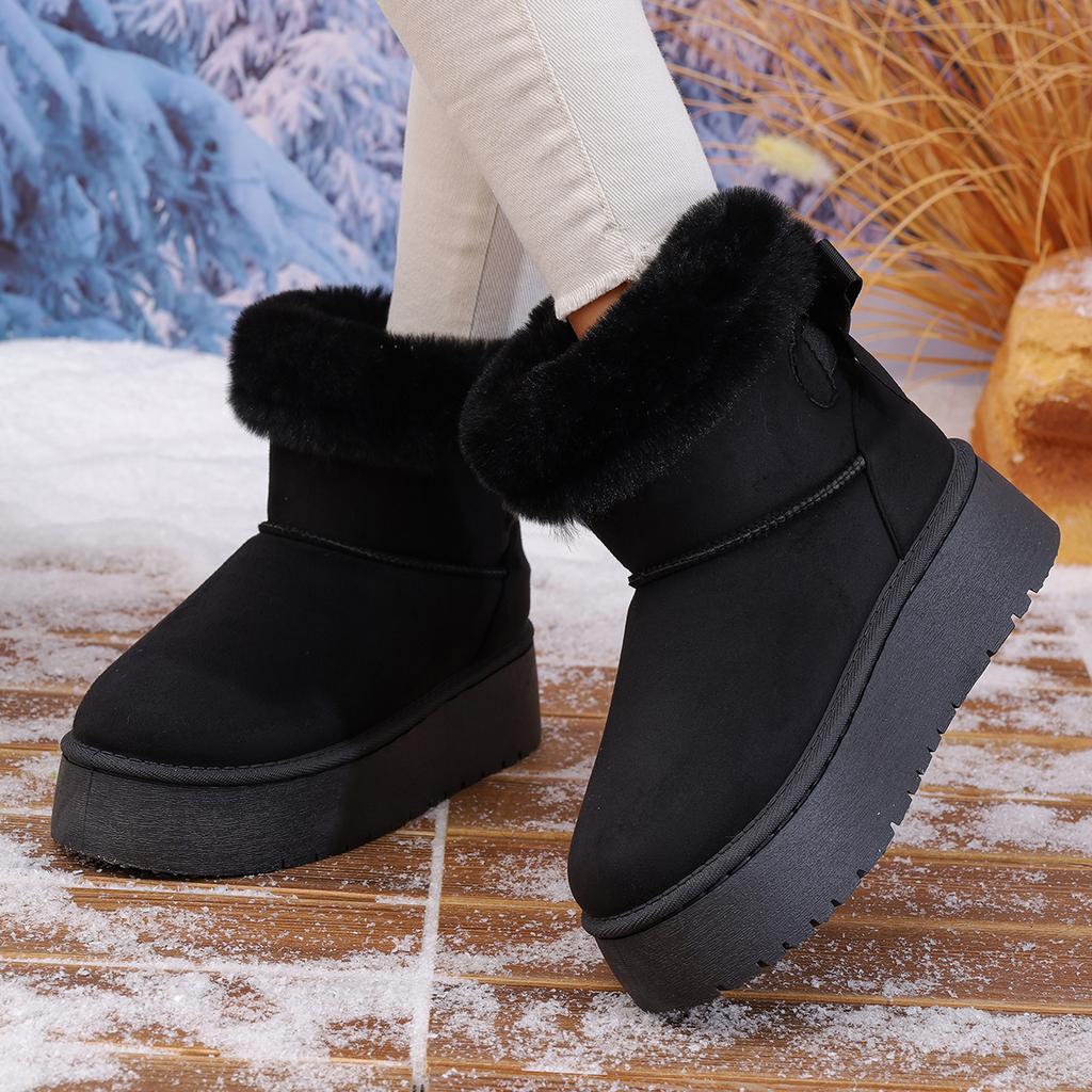 Botas de Neve Femininas 2026 Novas Botas de Plataforma de Inverno Femininas Sapatos Quentes de Algodão Peludo Engrossados Planos Antiderrapantes Confortáveis Botas Femininas