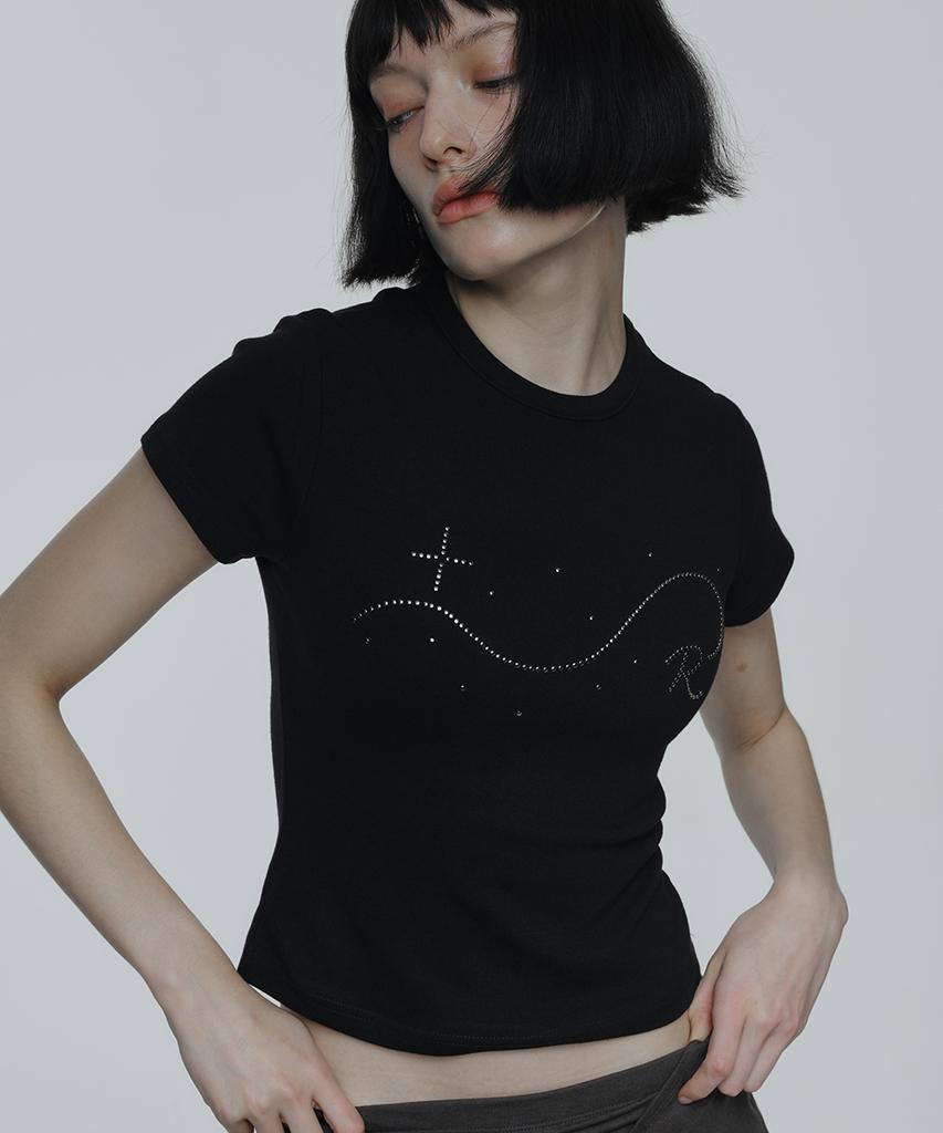 Lomaentinueo Signature R Wave Crop Cotton T-Shirt (Black)