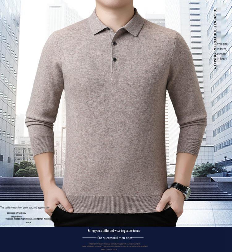 Genuine Brand Men's Luxury Wool Sweater 2025 - Thick, Warm, and Stylish Lapel Knitwear for Mid-Aged Dads.