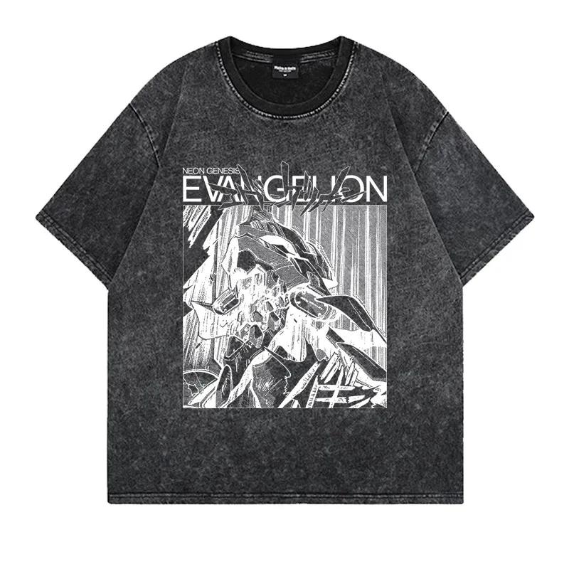 Neon Genesis Evangelion Unit-01 Manga Panel Vintage Washed T-Shirt 2026 Sommer Oversized Streetwear Grafik-T-Shirt für Herren Damen
