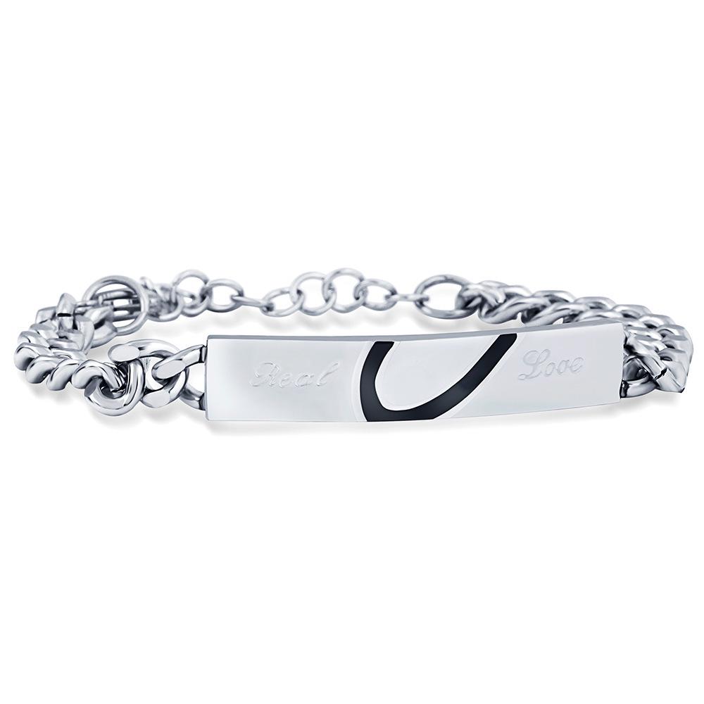 Heart-to-Heart Stainless Steel Couple Bracelet - Qixi Valentine s Day Gift чёрный
