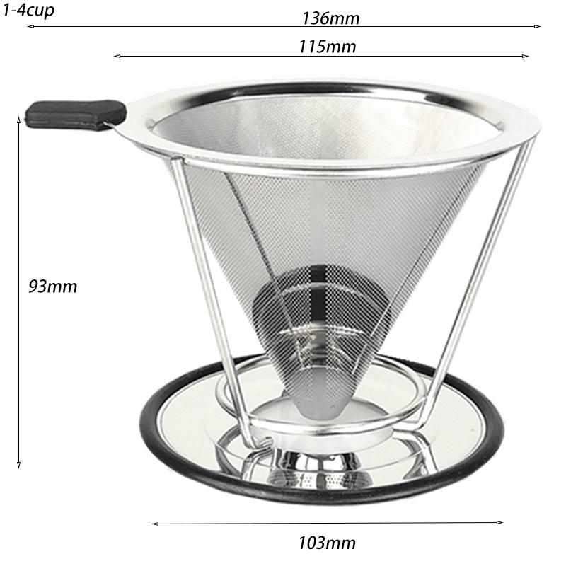 Upgraded Pour Over Coffee Filter, Coffee Dripper, Paperless Mess Stainless Steel Coffee Filter, Maker One to Four Cup Coffee