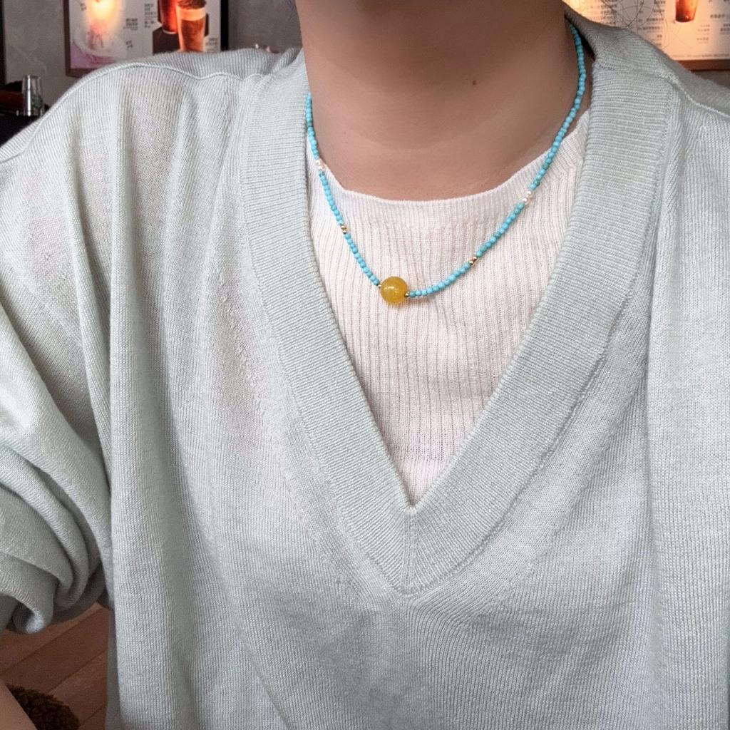 Titanium Steel Turquoise Agate Pearl Beaded Necklace Light Luxury Niche Fashion Versatile High Sense Exquisite Temperament Necklace Women