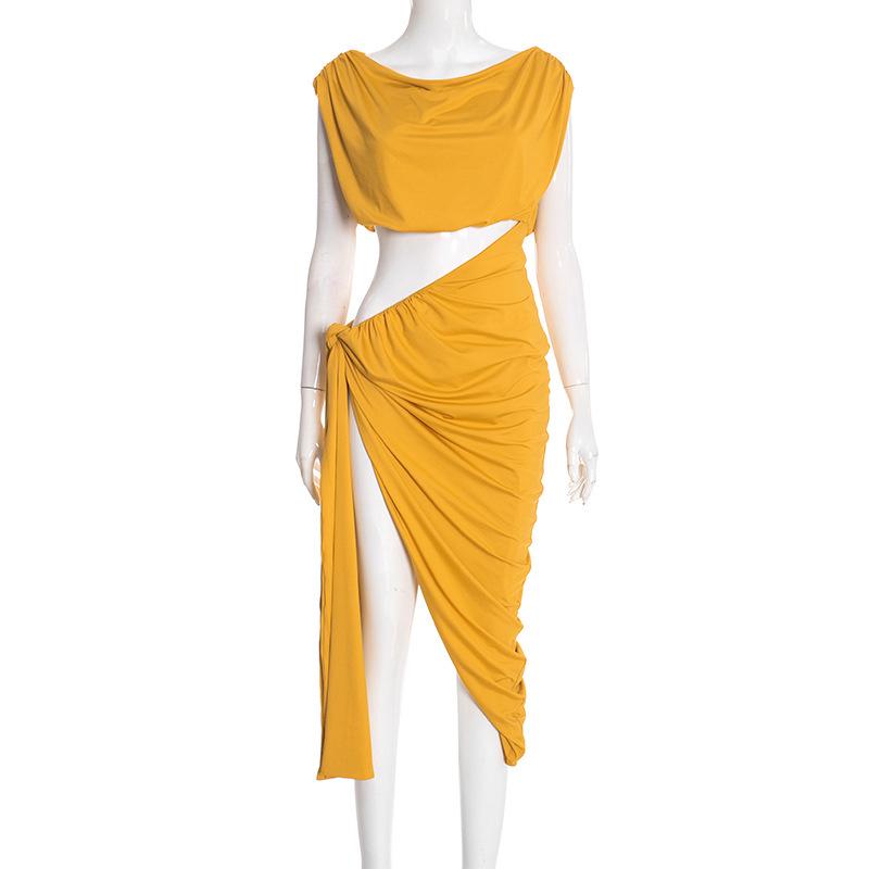 One-Shoulder Cut-Out Lace-Up Dress - Stylish European American Women s Fashion L